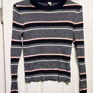 H&M Divided Navy and Pink Striped Sweater